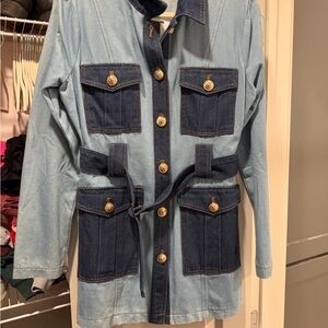 Chic Denim Contrast Pocket Dress